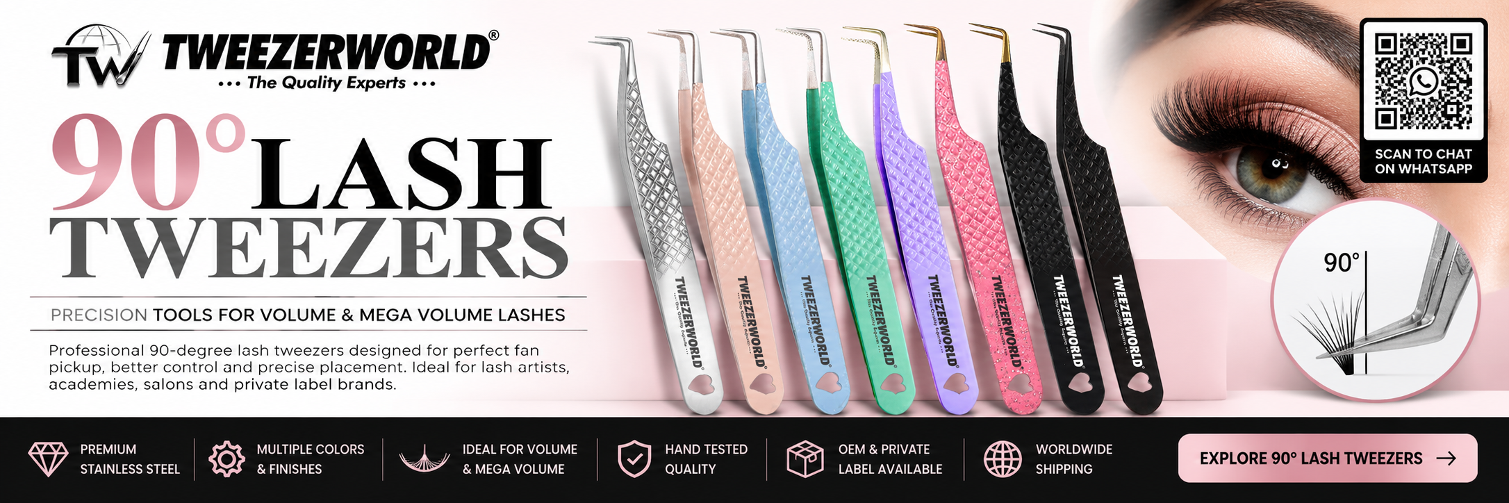 90° Lash Tweezers Beauty Banner by TWEEZER WORLD