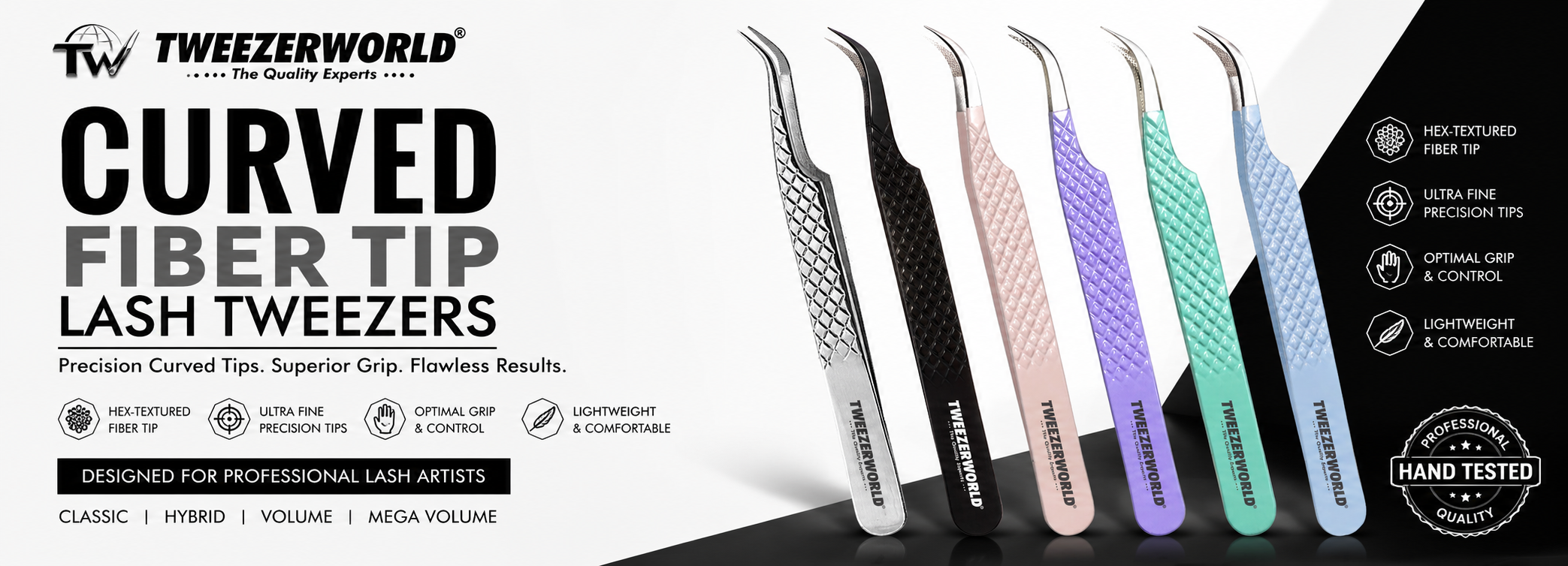 Curved Fiber Tip Lash Tweezers | Professional Lash Tools