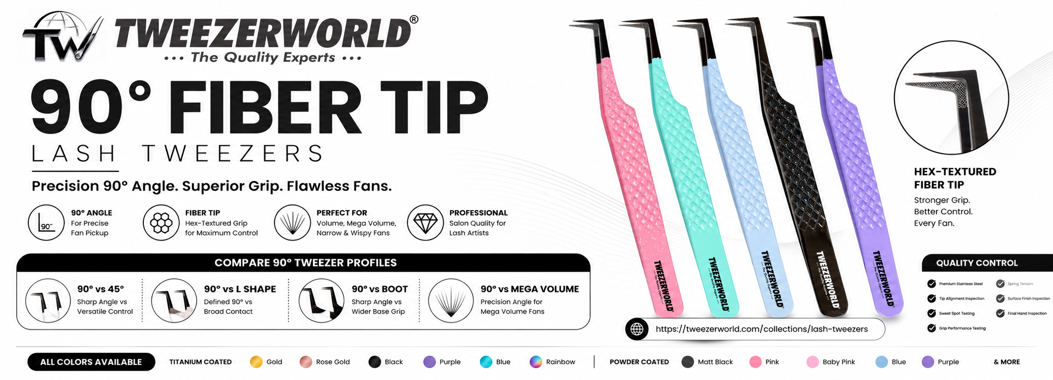 90° Fiber Tip Lash Tweezers | Volume & Mega Volume