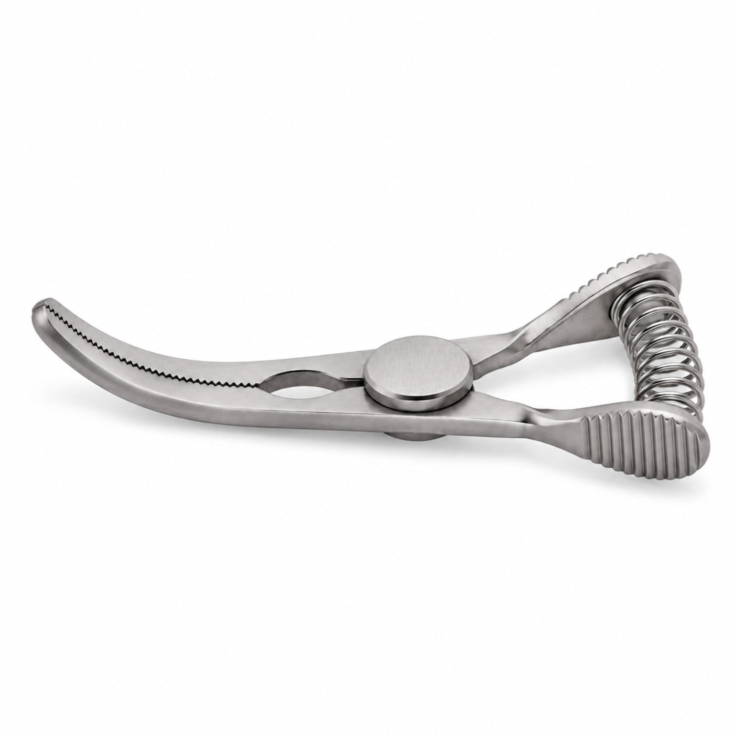 DeBakey Glover Bulldog Clamp – Curved, 15 mm Jaw — side profile, catalogue illustration on white background