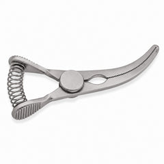 DeBakey Glover Bulldog Clamp – Curved, 15 mm Jaw — reverse three-quarter view, catalogue illustration on white background