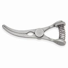 DeBakey Glover Bulldog Clamp – Curved, 35 mm Jaw — top view, catalogue illustration on white background