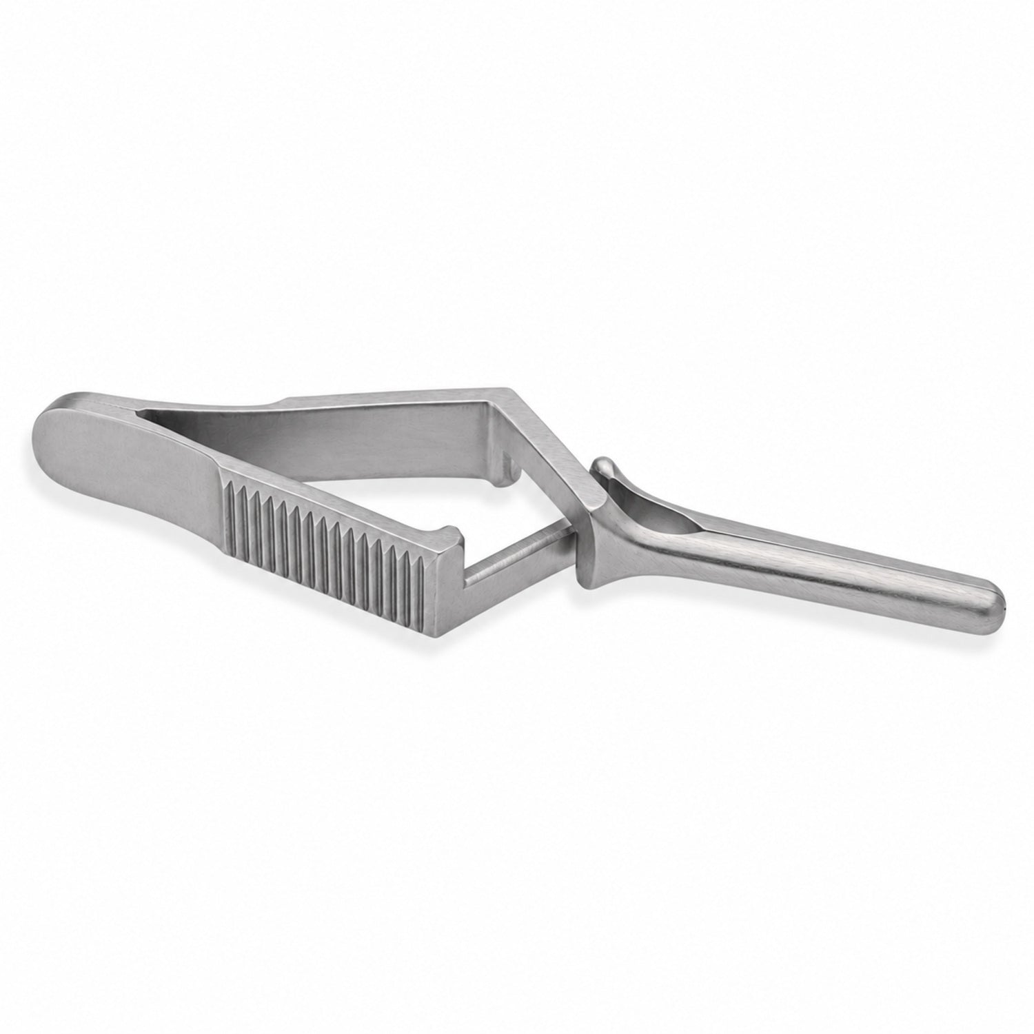 DeBakey Cross-Action Bulldog Clamp – Straight, 30 mm — reverse three-quarter view, catalogue illustration on white background
