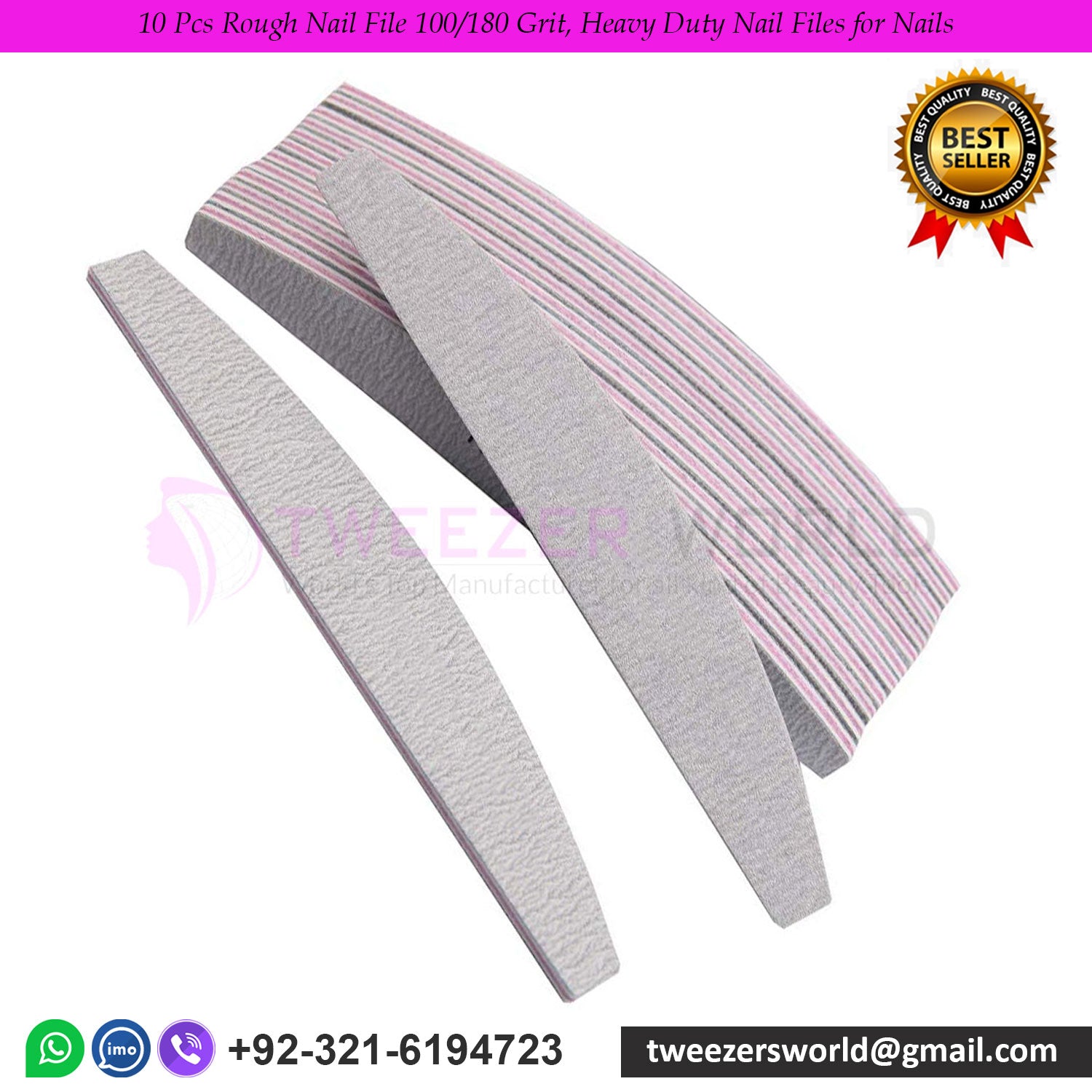 Nail Files Heavy Duty 100/180 Grit 10pcs | TWEEZER WORLD