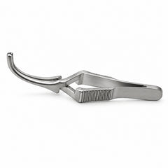 DeBakey Cross-Action Bulldog Clamp – Curved, 16 mm — side profile, catalogue illustration on white background