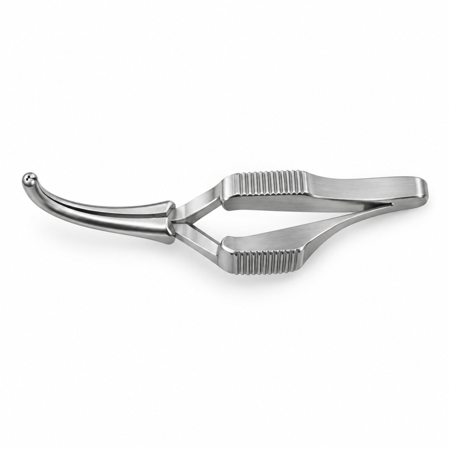 DeBakey Cross-Action Bulldog Clamp – Curved, 25 mm — top view, catalogue illustration on white background