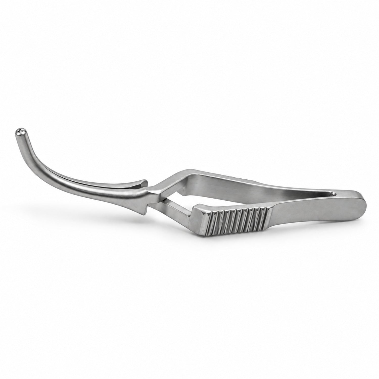 DeBakey Cross-Action Bulldog Clamp – Curved, 25 mm — side profile, catalogue illustration on white background