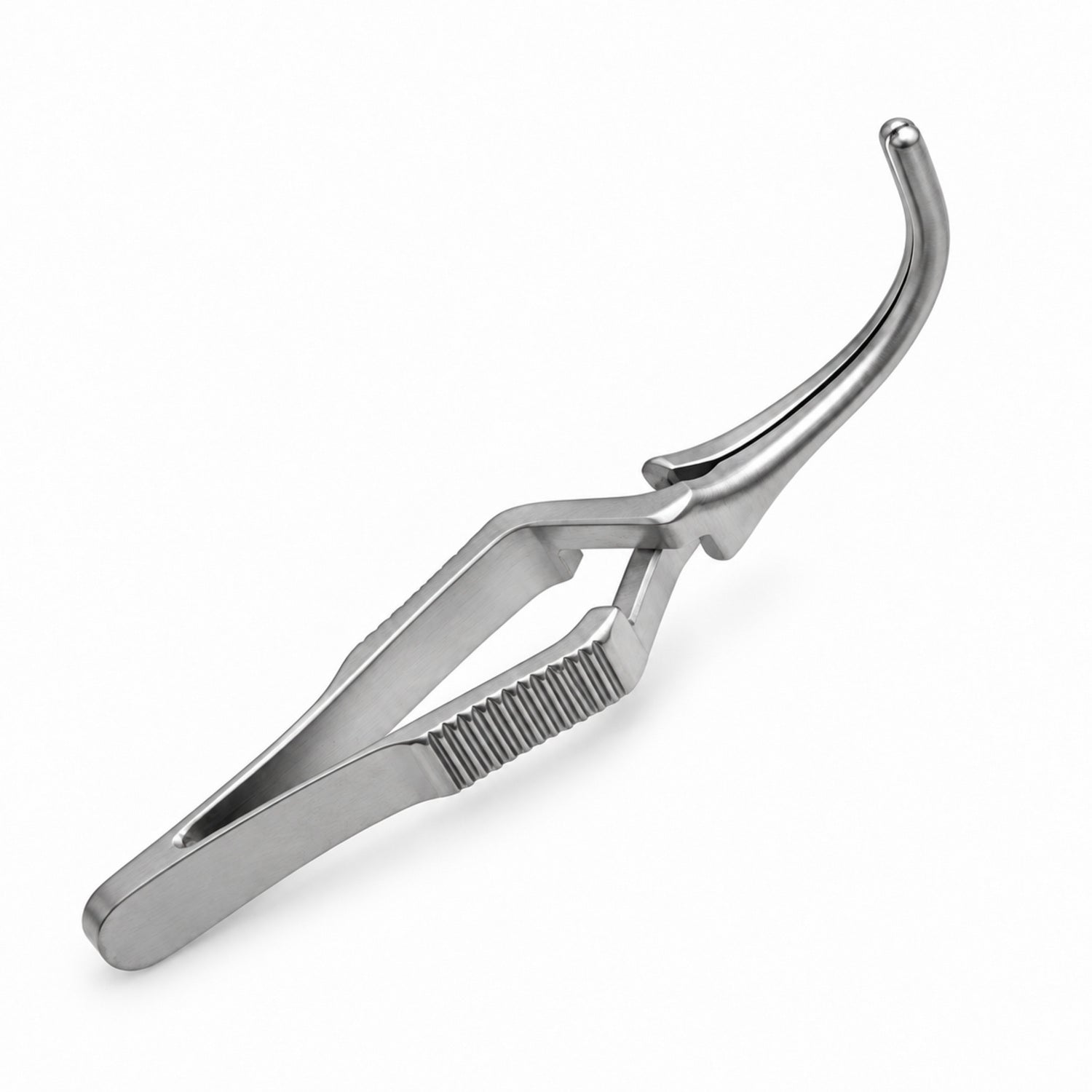 DeBakey Cross-Action Bulldog Clamp – Curved, 25 mm — reverse three-quarter view, catalogue illustration on white background