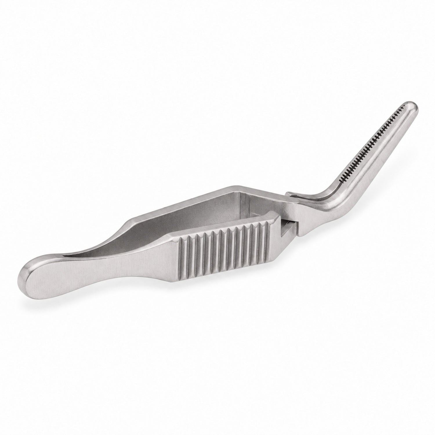 Diethrich Micro Bulldog Clamp – Angled, 12 mm — reverse three-quarter view, catalogue illustration on white background