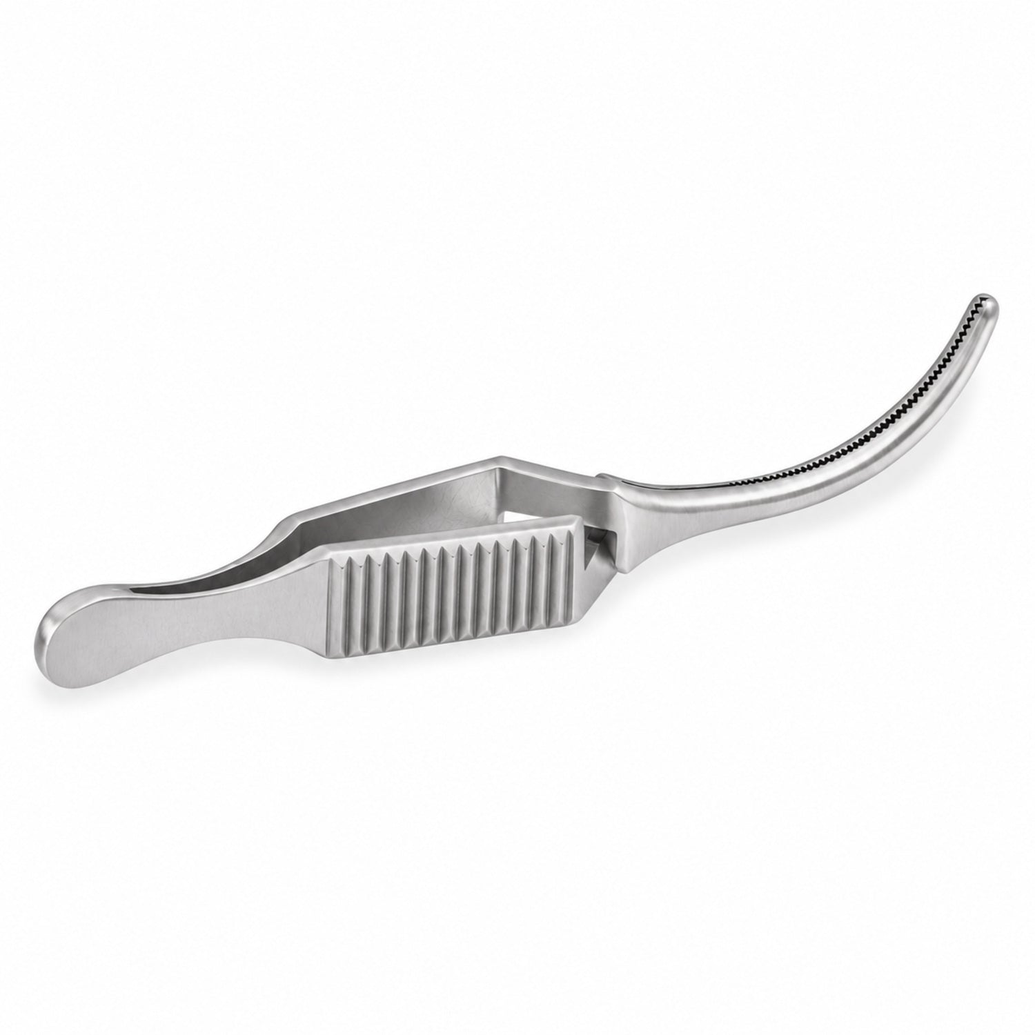 Diethrich Micro Bulldog Clamp – Curved, 20 mm — reverse three-quarter view, catalogue illustration on white background