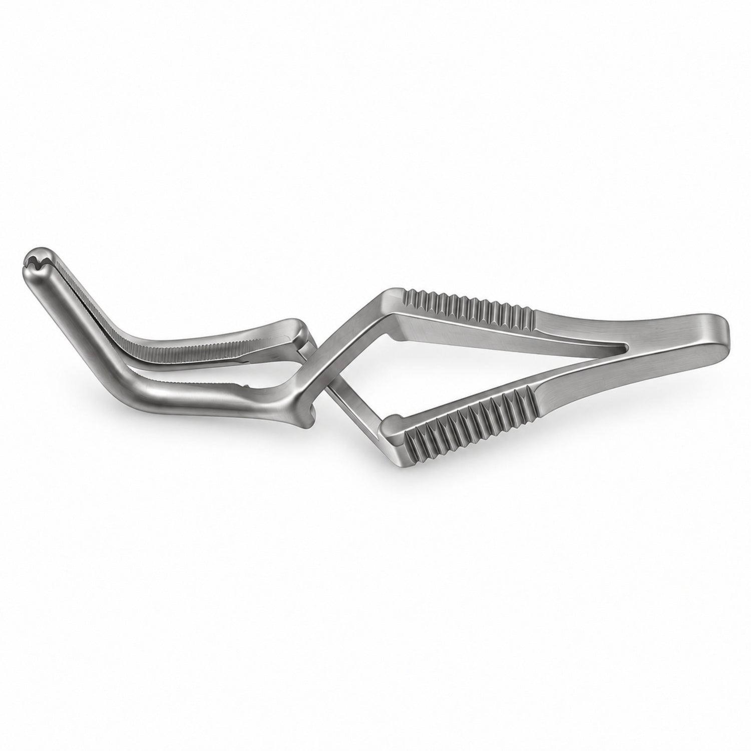 Santulli Bulldog Clamp – Angled DeBakey Jaw — top view, catalogue illustration on white background