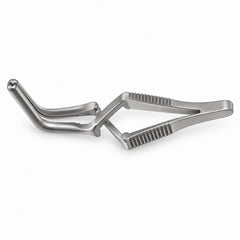 Santulli Bulldog Clamp – Angled DeBakey Jaw — top view, catalogue illustration on white background