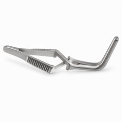 Santulli Bulldog Clamp – Angled DeBakey Jaw — reverse three-quarter view, catalogue illustration on white background