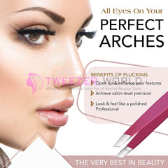 2pcs Pink Stainless Steel Slanted Tip + Surgical Eye Brow Tweezers Set