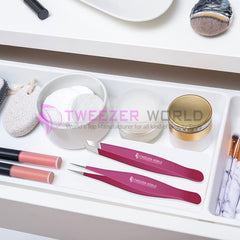 2pcs Pink Stainless Steel Slanted Tip + Surgical Eye Brow Tweezers Set