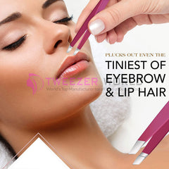 2pcs Pink Stainless Steel Slanted Tip + Surgical Eye Brow Tweezers Set