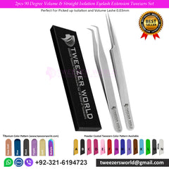 2pcs 90 Degree Volume & Straight Isolation Eyelash Extension Tweezers Set