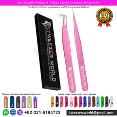5pcs Volume Isolation Pink Handle Eyelash Extension Tweezers Set