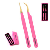 2pcs Pink Gold Best Eyelash Extension Tweezers Set