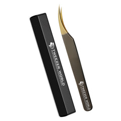 Black Handle Gold Tip Isolation Eyelash Extension Tweezers Set