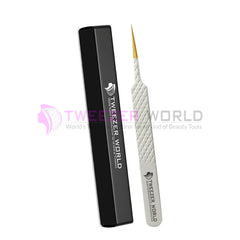 2pcs Diamond Grip White Handle With Gold Tip Straight Isolation Tweezers Set