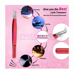 2pcs Volume & Straight Red Handle Best Eyelash Tweezers Set