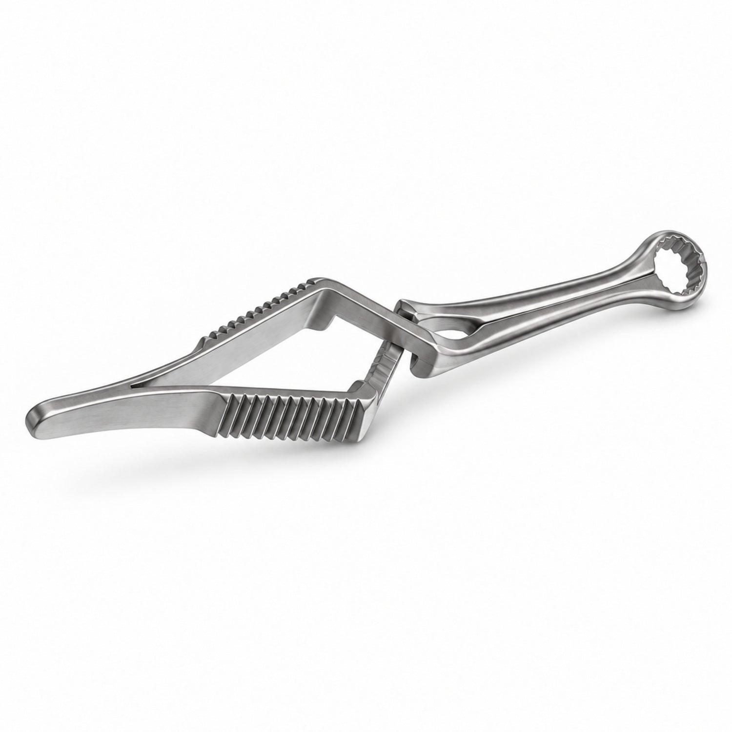 Calman Carotid Bulldog Clamp – Straight — reverse three-quarter view, catalogue illustration on white background