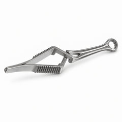 Calman Carotid Bulldog Clamp – Straight — reverse three-quarter view, catalogue illustration on white background