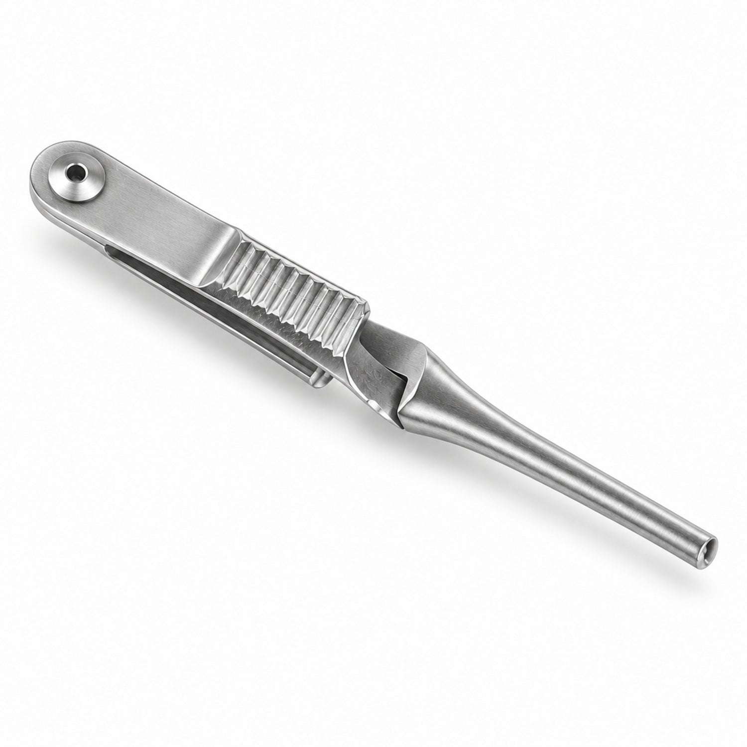 Johns Hopkins Bulldog Clamp – Straight, 40 mm Jaw — reverse three-quarter view, catalogue illustration on white background