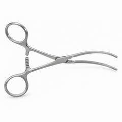 DeBakey Ring-Handle Bulldog Clamp – Curved, 48 mm Jaw — reverse three-quarter view, catalogue illustration on white background
