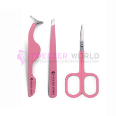 3Pcs Light Pink Color Applicator & Brow Tweezers Set With Scissor