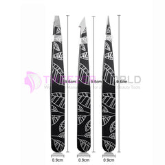 3pcs Classic Black Slanted + Pointed Top Eyebrow Tweezers Set