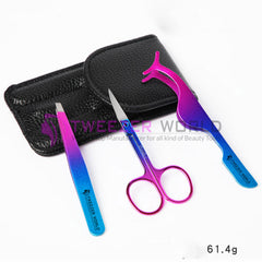 3pcs Multi Colorful Eyelash Applicator Eyebrow Tweezers & Scissor Set