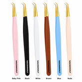 45° Black-Handle Gold-Tip Volume Lash Tweezers