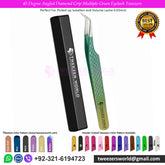 45 Degree Angled Diamond Grip Multiple Green Eyelash Tweezers