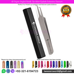 45 Degree Angled Needle Tip Silver Eyelash Extension Tweezers