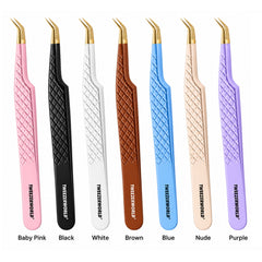 45° White-Handle Plasma-Gold Lash Tweezers