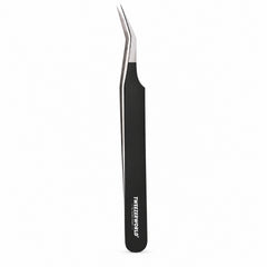 45° Long 14mm Tip Lash Tweezers | Matt Black handle, silver tip | TWEEZER WORLD®