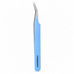 45° Long 14mm Tip Lash Tweezers | Blue handle, silver tip | TWEEZER WORLD®