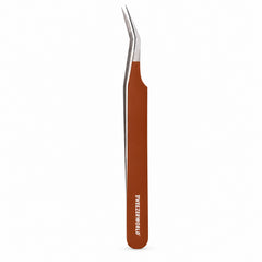 45° Long 14mm Tip Lash Tweezers | Brown handle, silver tip | TWEEZER WORLD®