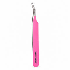 45° Long 14mm Tip Lash Tweezers | Hot Pink handle, silver tip | TWEEZER WORLD®