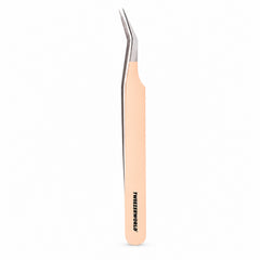 45° Long 14mm Tip Lash Tweezers | Nude handle, silver tip | TWEEZER WORLD®