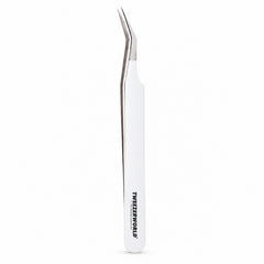 45° Long 14mm Tip Lash Tweezers | White handle, silver tip | TWEEZER WORLD®