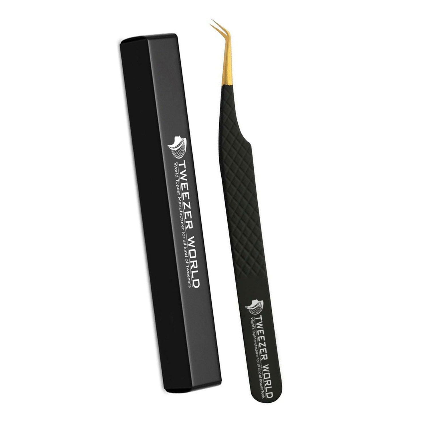 45 Angle Best Black Gold Eyelash Extension Tweezers - TWEEZER WORLD