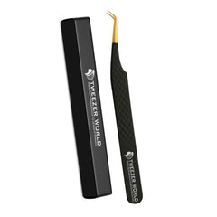 45 Angle Best Black Gold Eyelash Extension Tweezers - TWEEZER WORLD