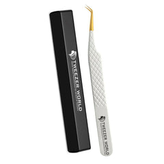 45 Angled White Handle Gold Tip Pro Best Lash Tweezers
