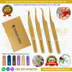 4pcs Pro Best Eyelash Extension Tweezers Set, Eyelash Tweezers Set