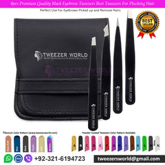 4pcs Premium Quality Black Eyebrow Tweezers Best Tweezers For Plucking Hair