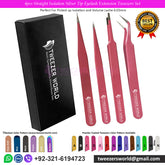 4pcs Straight Isolation Silver Tip Eyelash Extension Tweezers Set