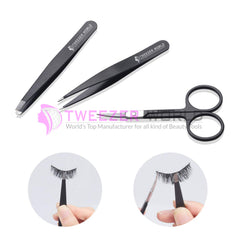 Best Quality 4pcs Black Powder Coated Eyebrow Tweezers & Scissor Set